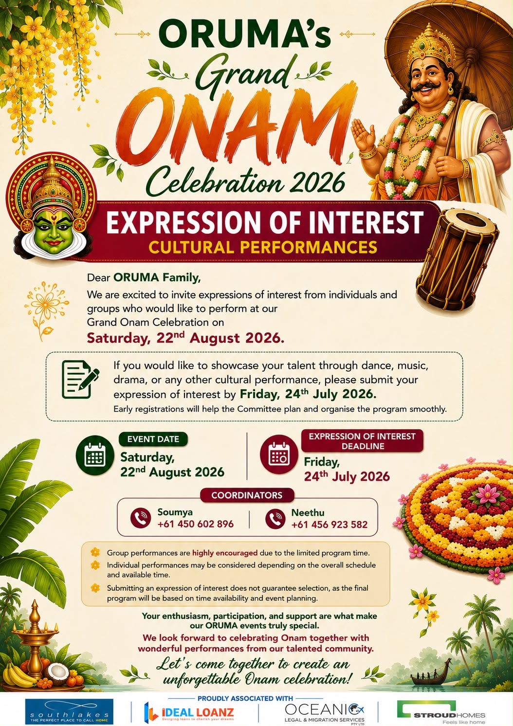 EOI - ONAM CULTURAL PROGRAMS 